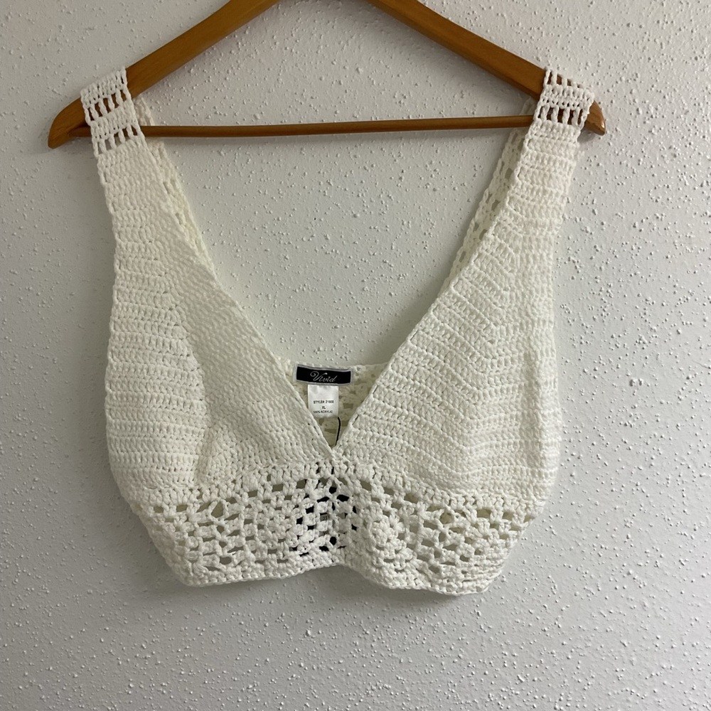 NWT Vivid White Crocheted Bralette Bra Top Sz: XL
